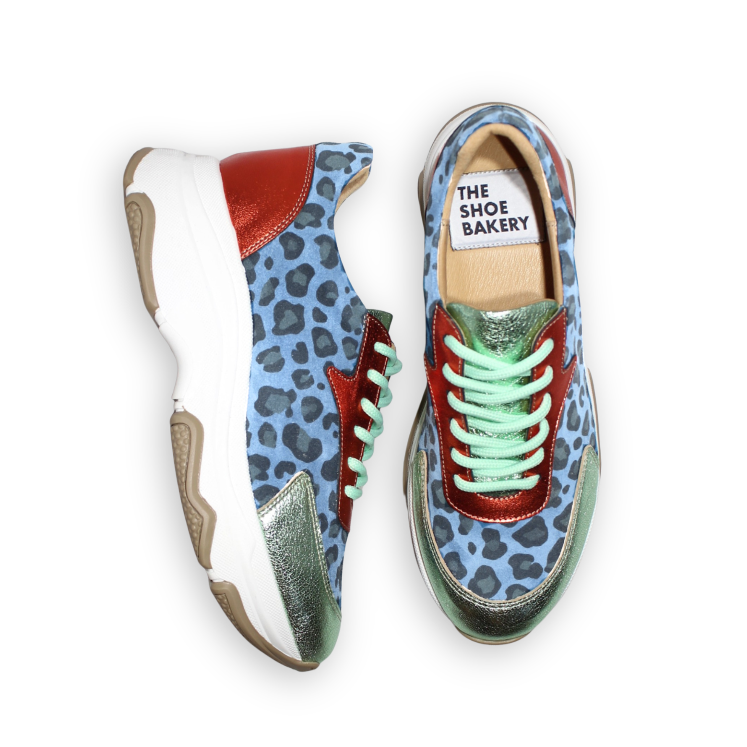flerfärgad sneaker, leopardsneaker, blå leopard