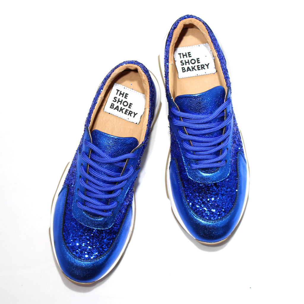 Blå sneakers, blått glitter, The Shoe Bakery