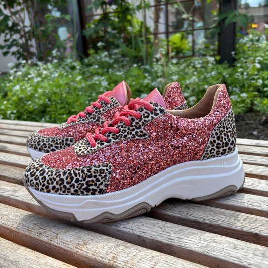 Poppy Sneaker - Coral Leopard Glitter