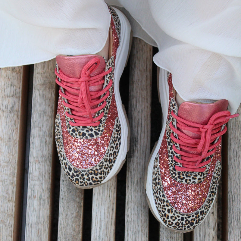 Poppy Sneaker - Coral Leopard Glitter