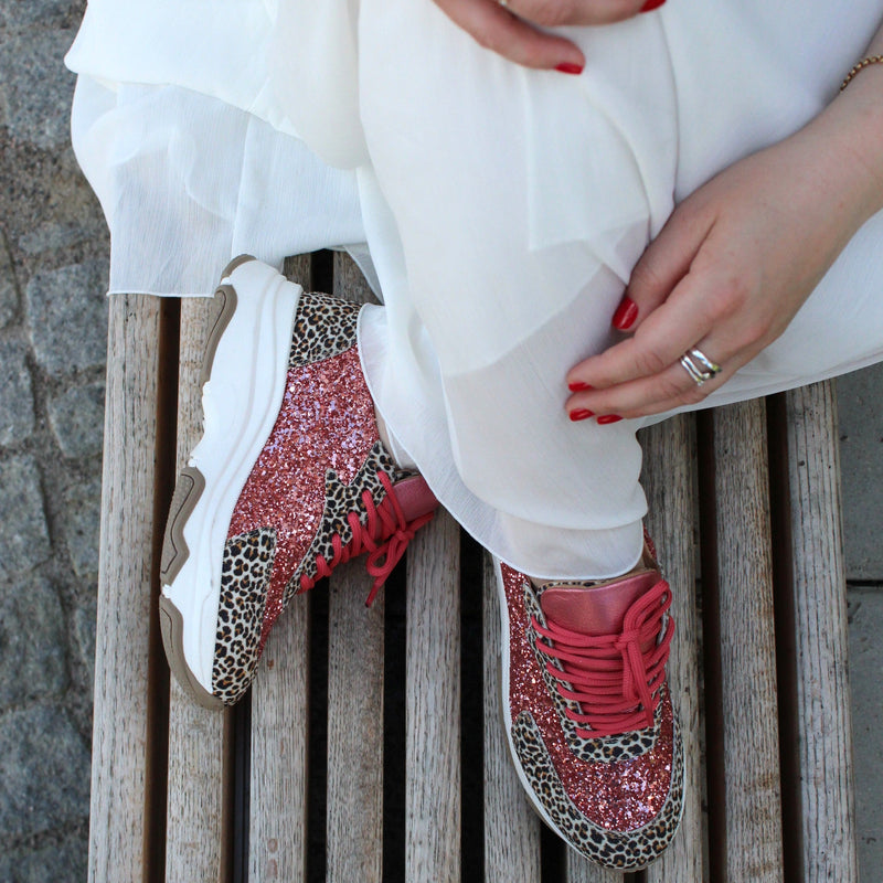 Poppy Sneaker - Coral Leopard Glitter