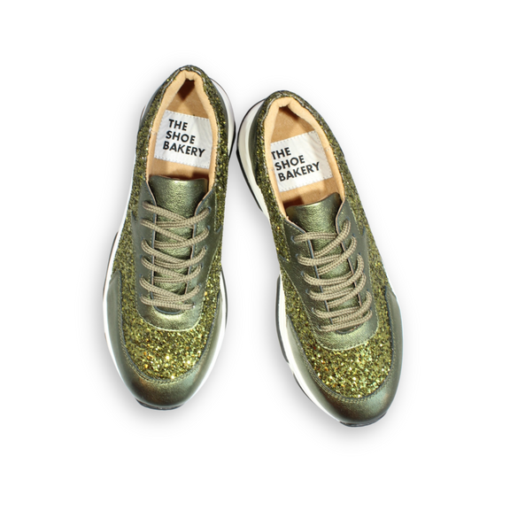 Gröna glitterskor, the shoe bakery