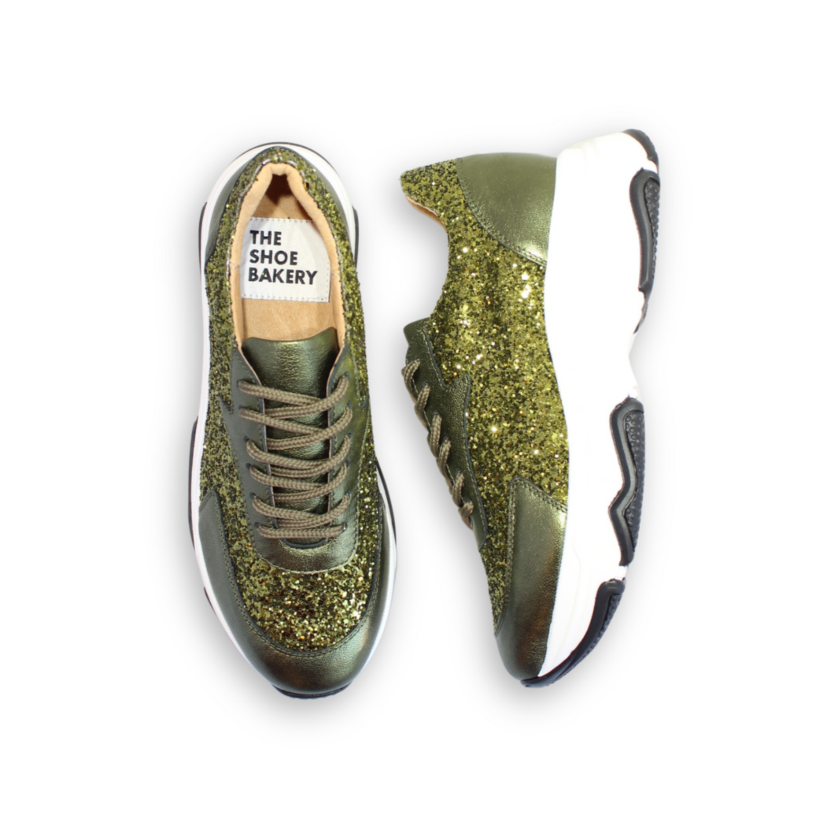 gröna glittriga sneakers med gummisula, the shoe bakery